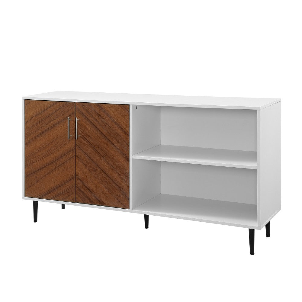 Hampton 58" Mid Century Modern Bookmatch Asymmetrical TV Stand - Solid White