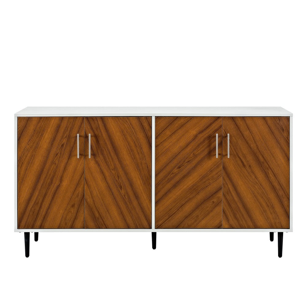 Hampton 58" Mid Century Modern Faux Bookmatch TV Stand - White/Teak