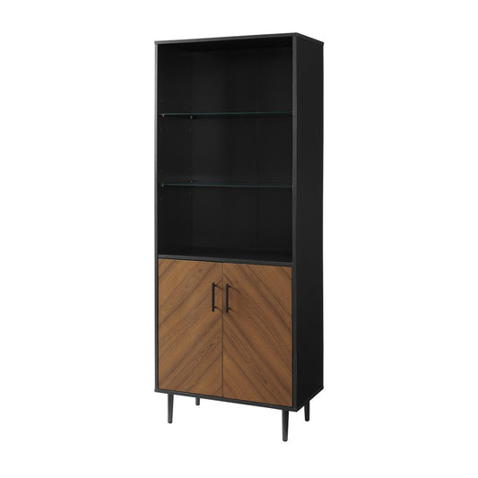 Hampton 68" Bookmatch Doors Two-Tone Hutch - Solid Black