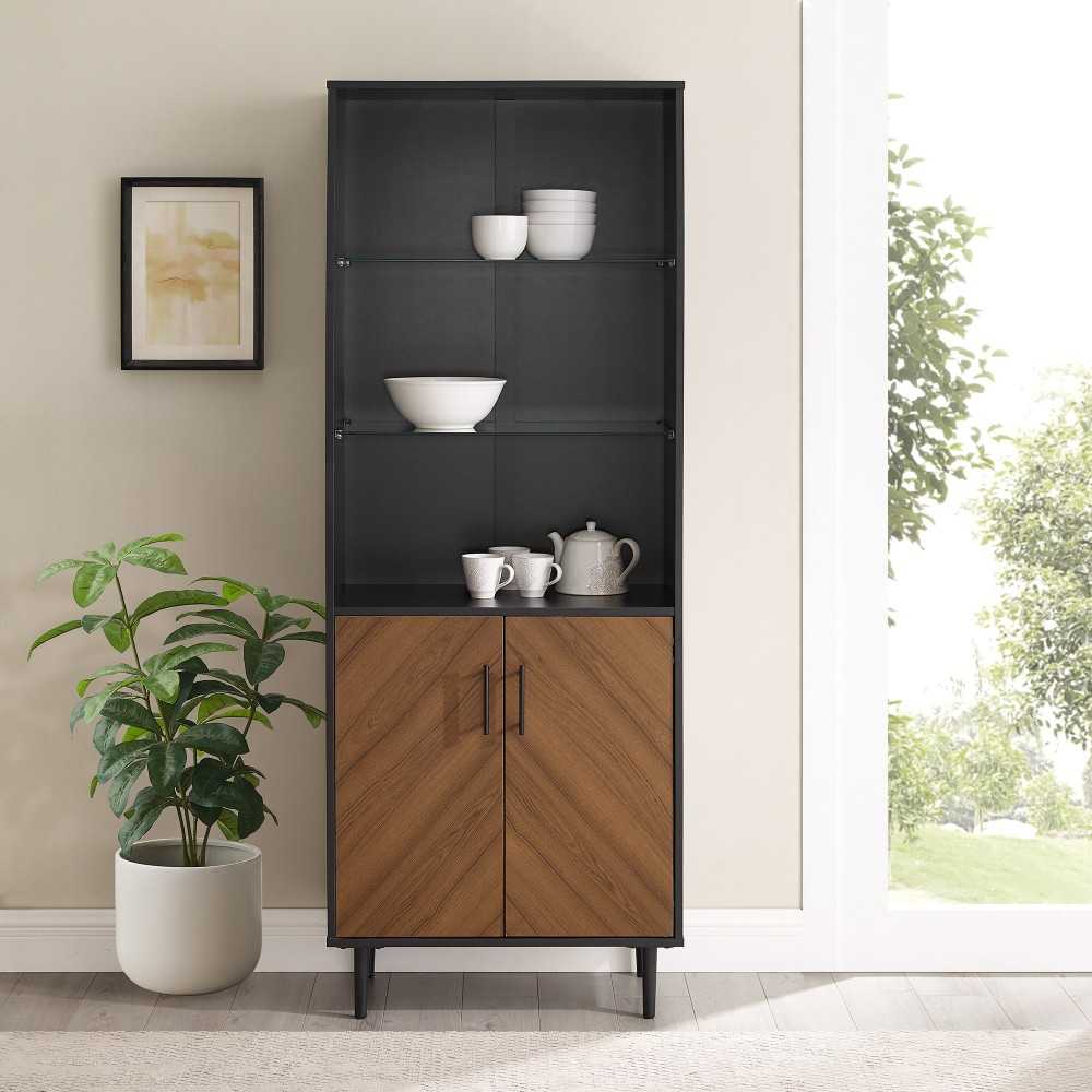 Hampton 68" Bookmatch Doors Two-Tone Hutch - Solid Black