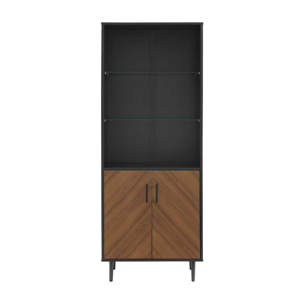 Hampton 68" Bookmatch Doors Two-Tone Hutch - Solid Black