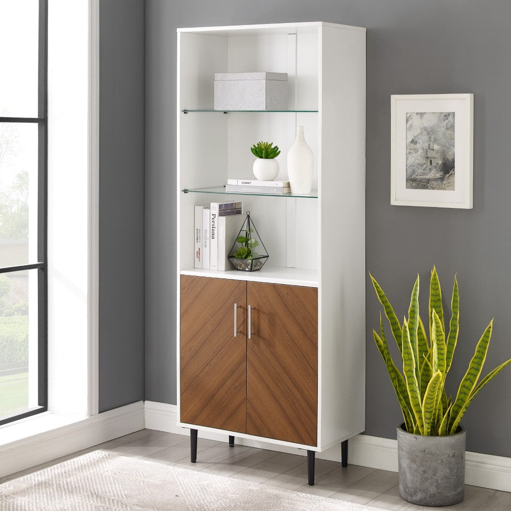 Hampton 68" Bookmatch Doors Two-Tone Hutch - Solid White