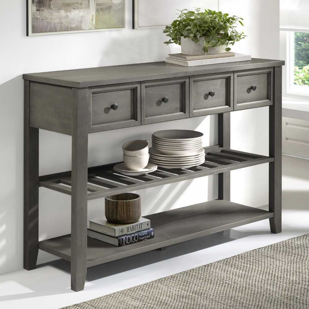 Hank 48" Solid Wood 2 Drawer Buffet with Wine Shelf - Gray