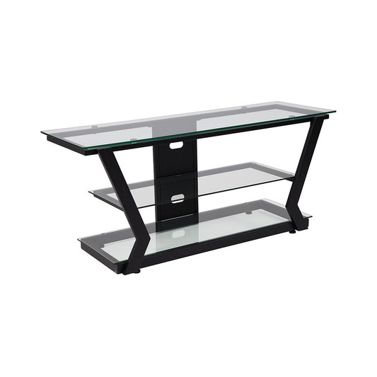 Harbor Hills Glass TV Stand with Black Metal Frame