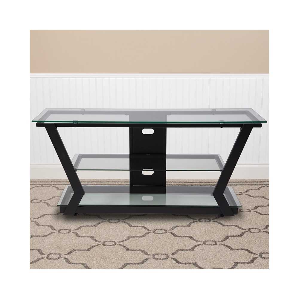 Harbor Hills Glass TV Stand with Black Metal Frame