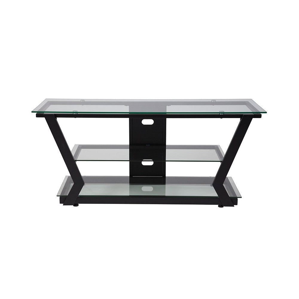 Harbor Hills Glass TV Stand with Black Metal Frame