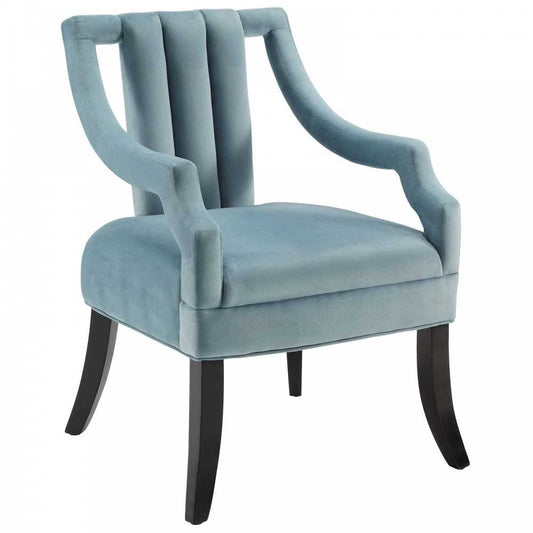 Harken Performance Velvet Accent Chair, Light Blue