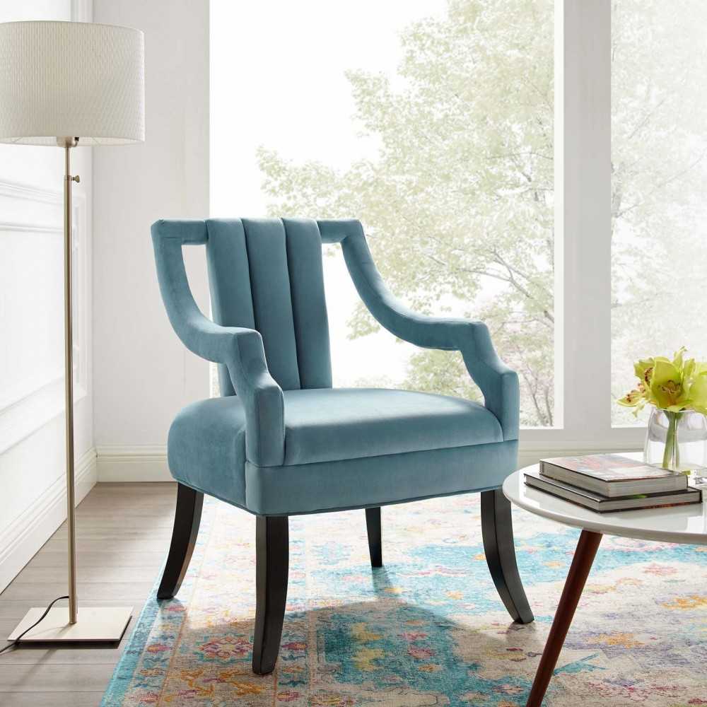 Harken Performance Velvet Accent Chair, Light Blue