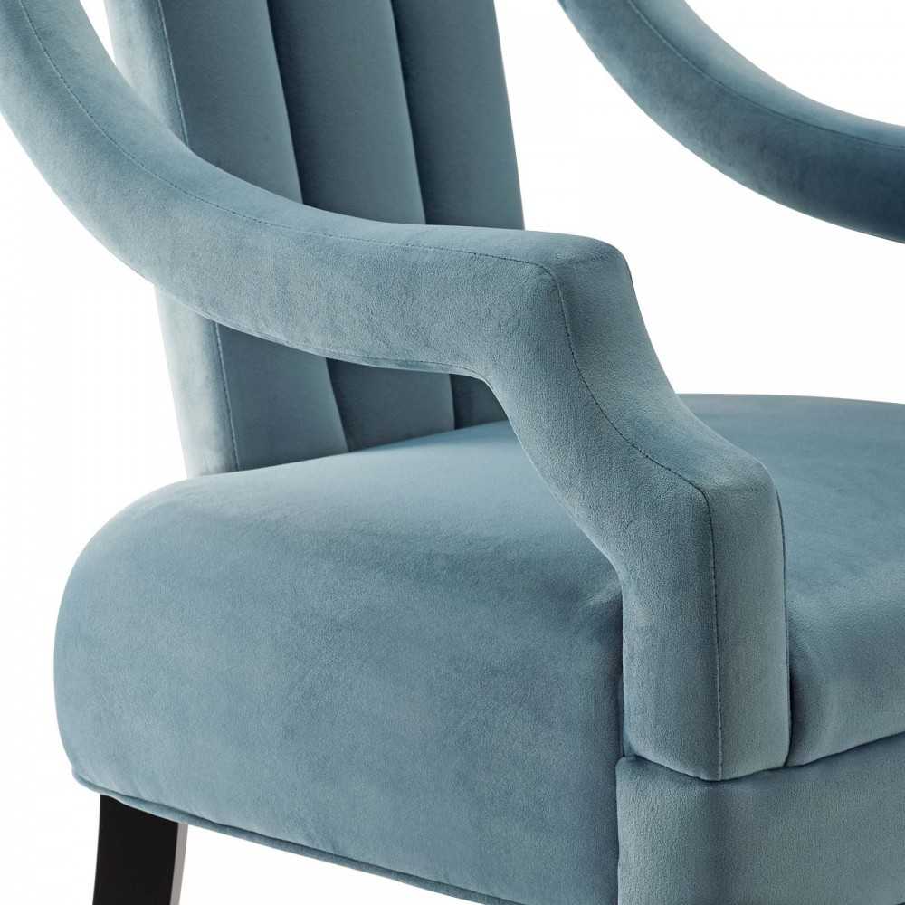 Harken Performance Velvet Accent Chair, Light Blue