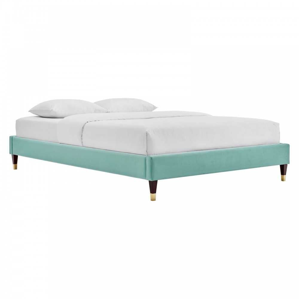 Harlow Full Performance Velvet Platform Bed Frame, Mint