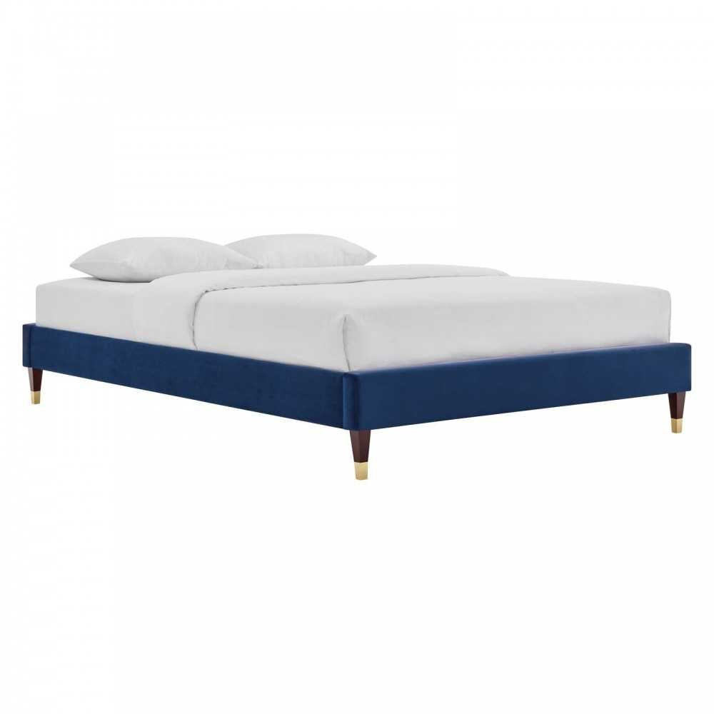 Harlow Full Performance Velvet Platform Bed Frame, Navy