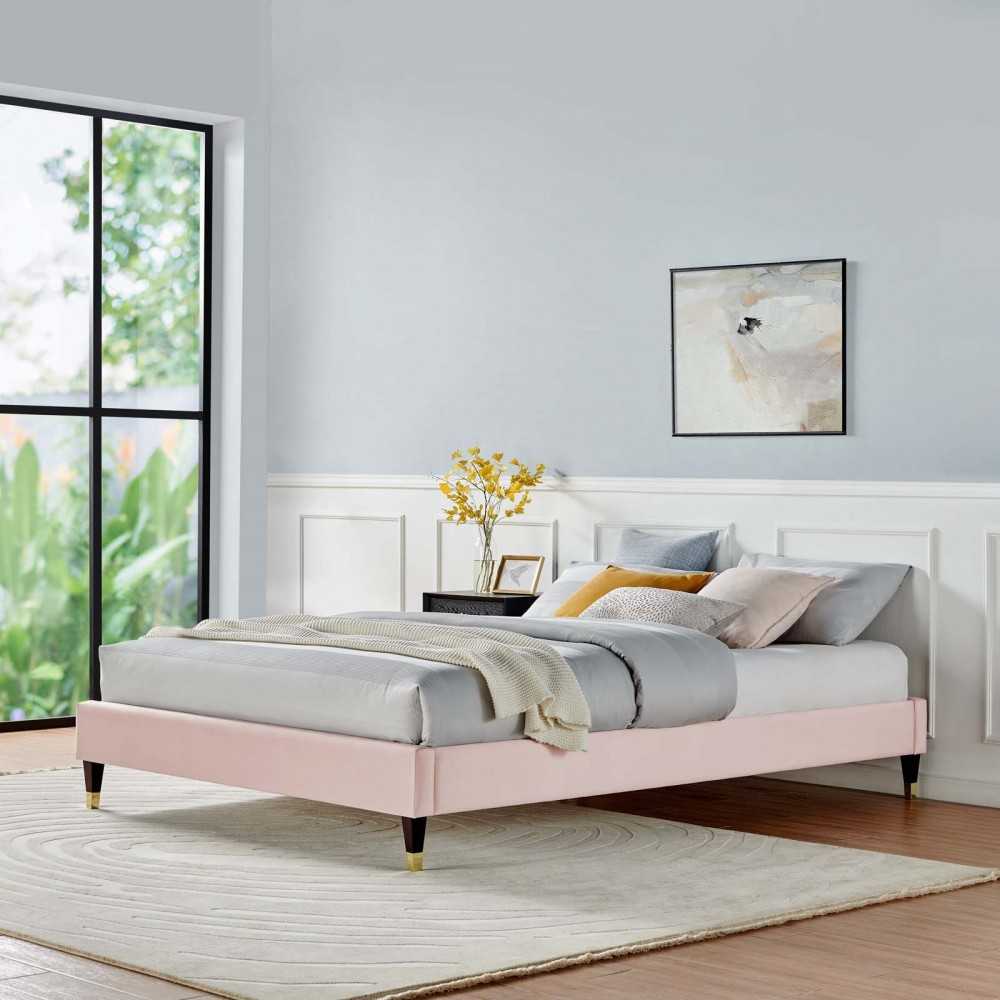 Harlow Full Performance Velvet Platform Bed Frame, Pink