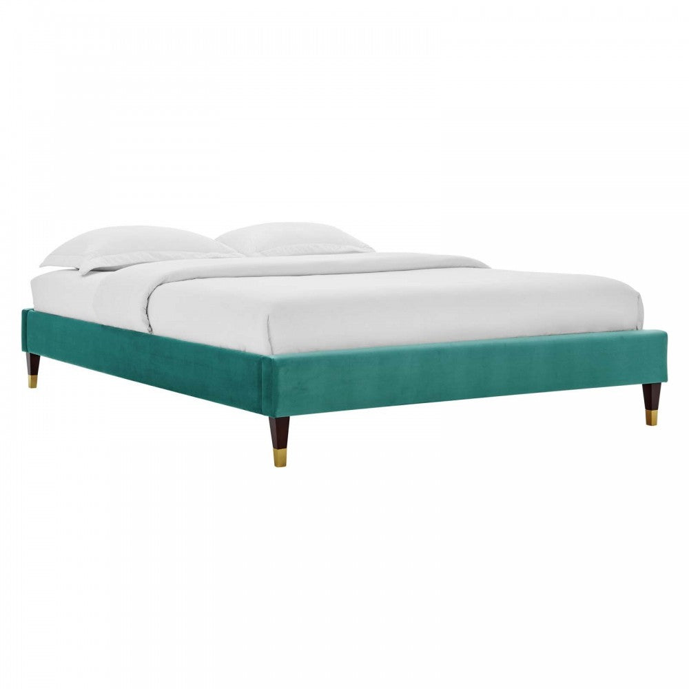 Harlow Full Performance Velvet Platform Bed Frame, Teal