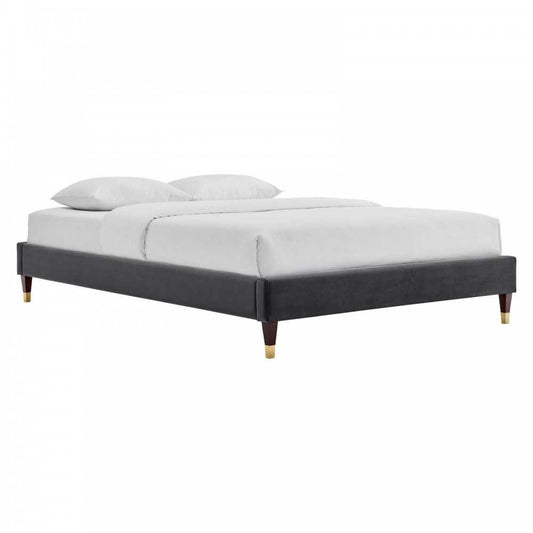Harlow Full Performance Velvet Platform Bed Frame, Charcoal