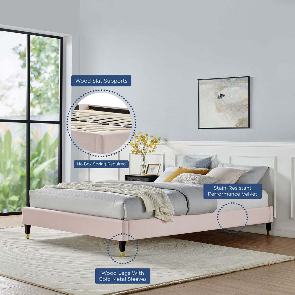 Harlow King Performance Velvet Platform Bed Frame, Pink