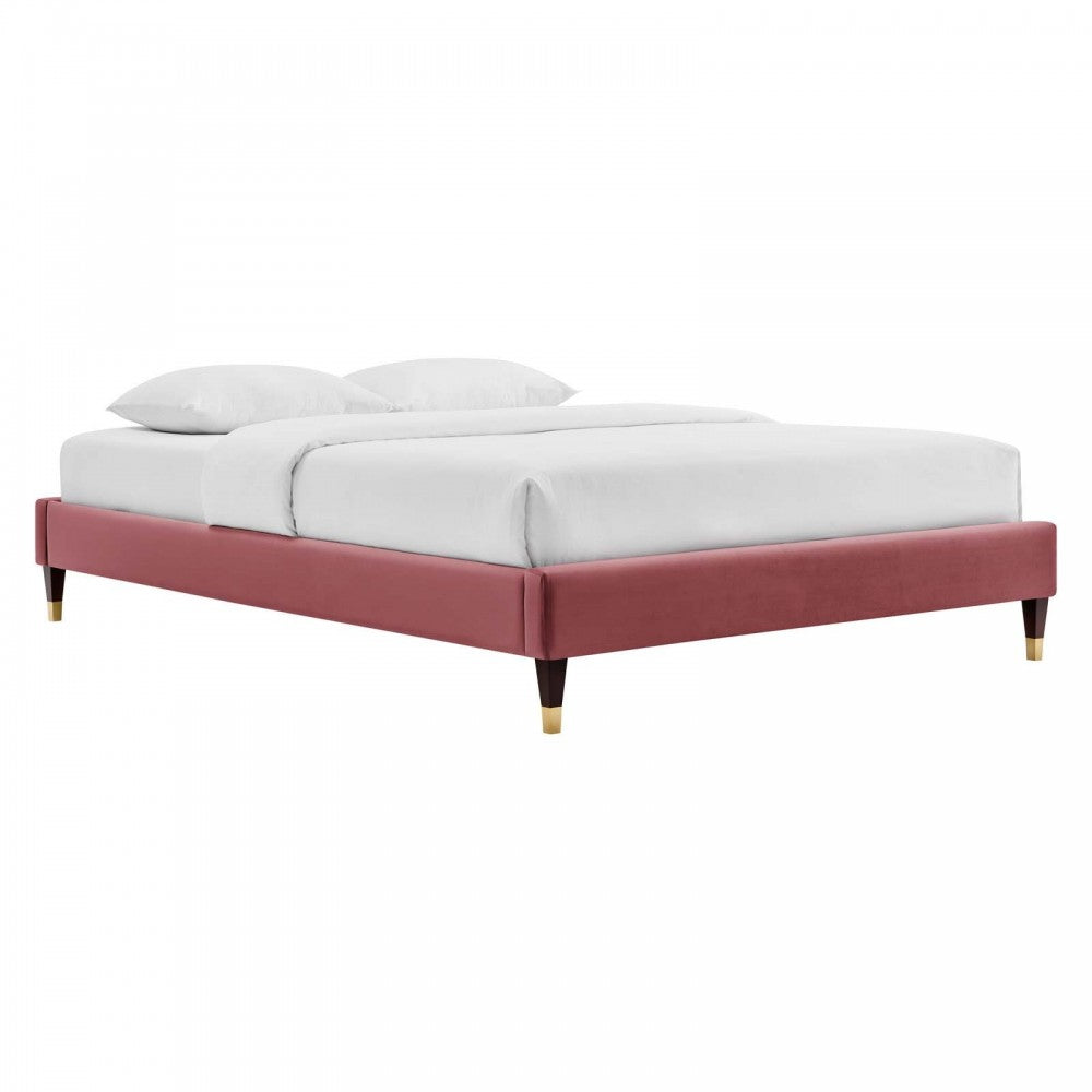 Harlow Queen Performance Velvet Platform Bed Frame, Dusty Rose