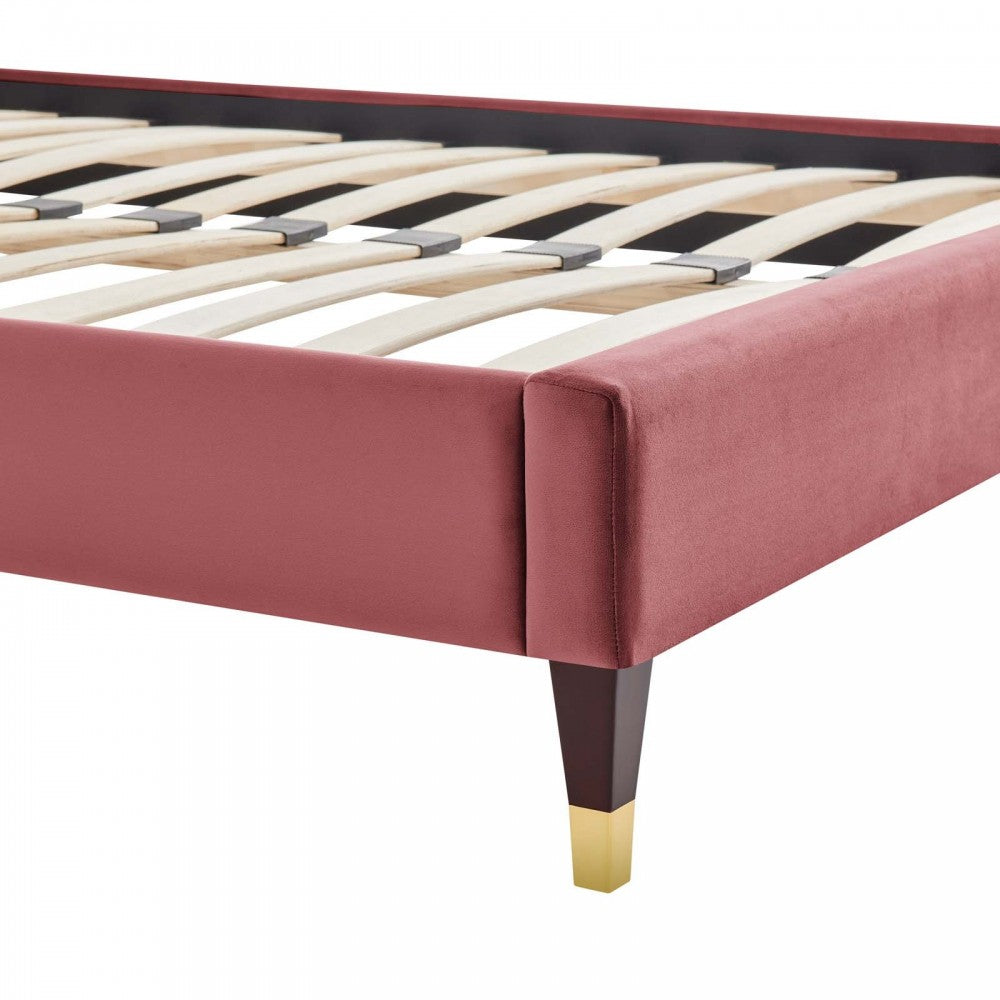 Harlow Queen Performance Velvet Platform Bed Frame, Dusty Rose