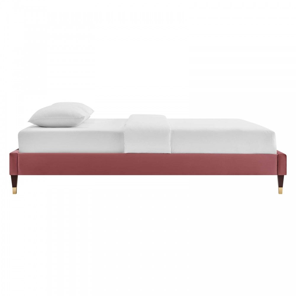 Harlow Queen Performance Velvet Platform Bed Frame, Dusty Rose