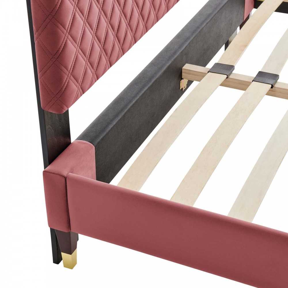 Harlow Queen Performance Velvet Platform Bed Frame, Dusty Rose