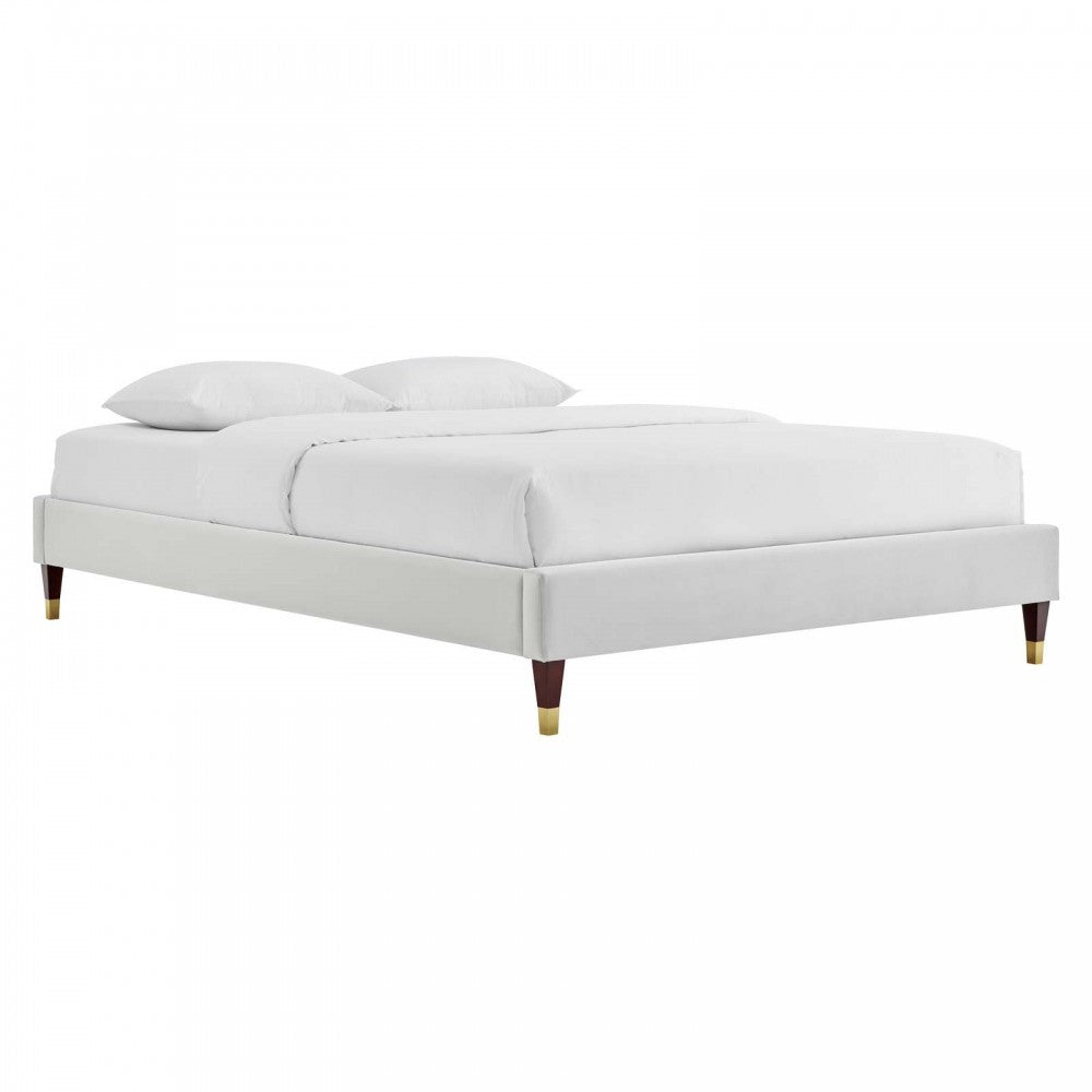 Harlow Queen Performance Velvet Platform Bed Frame, Light Gray