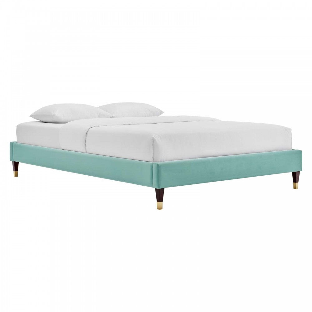 Harlow Queen Performance Velvet Platform Bed Frame, Mint