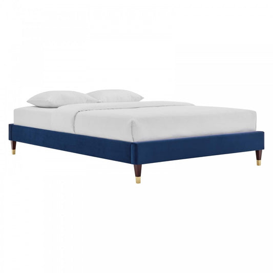 Harlow Queen Performance Velvet Platform Bed Frame, Navy