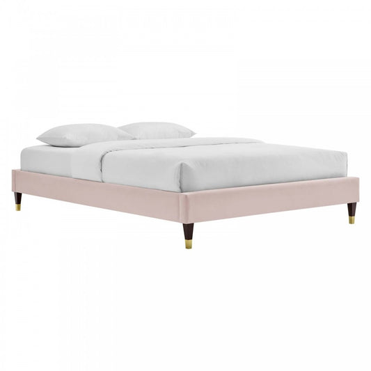 Harlow Queen Performance Velvet Platform Bed Frame, Pink