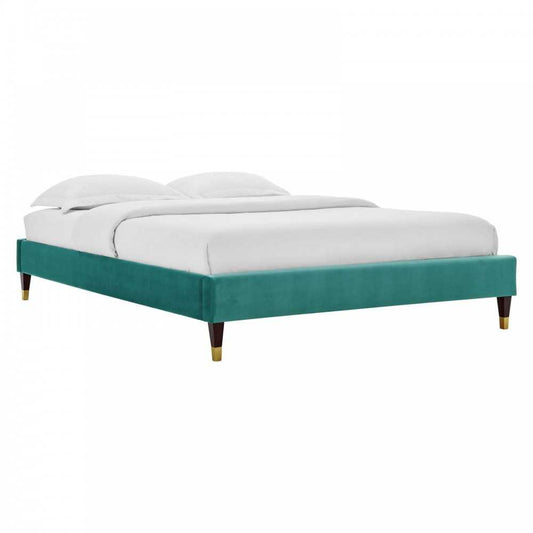 Harlow Queen Performance Velvet Platform Bed Frame, Teal