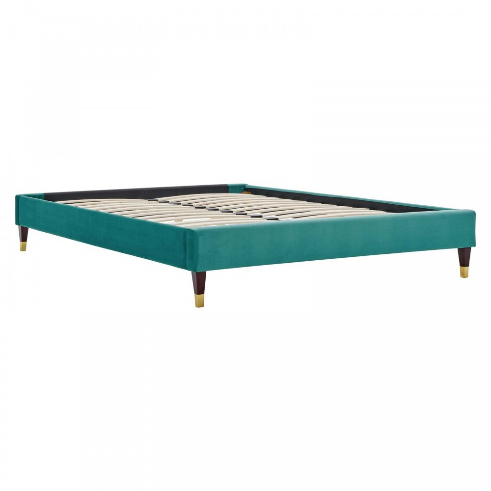 Harlow Queen Performance Velvet Platform Bed Frame, Teal