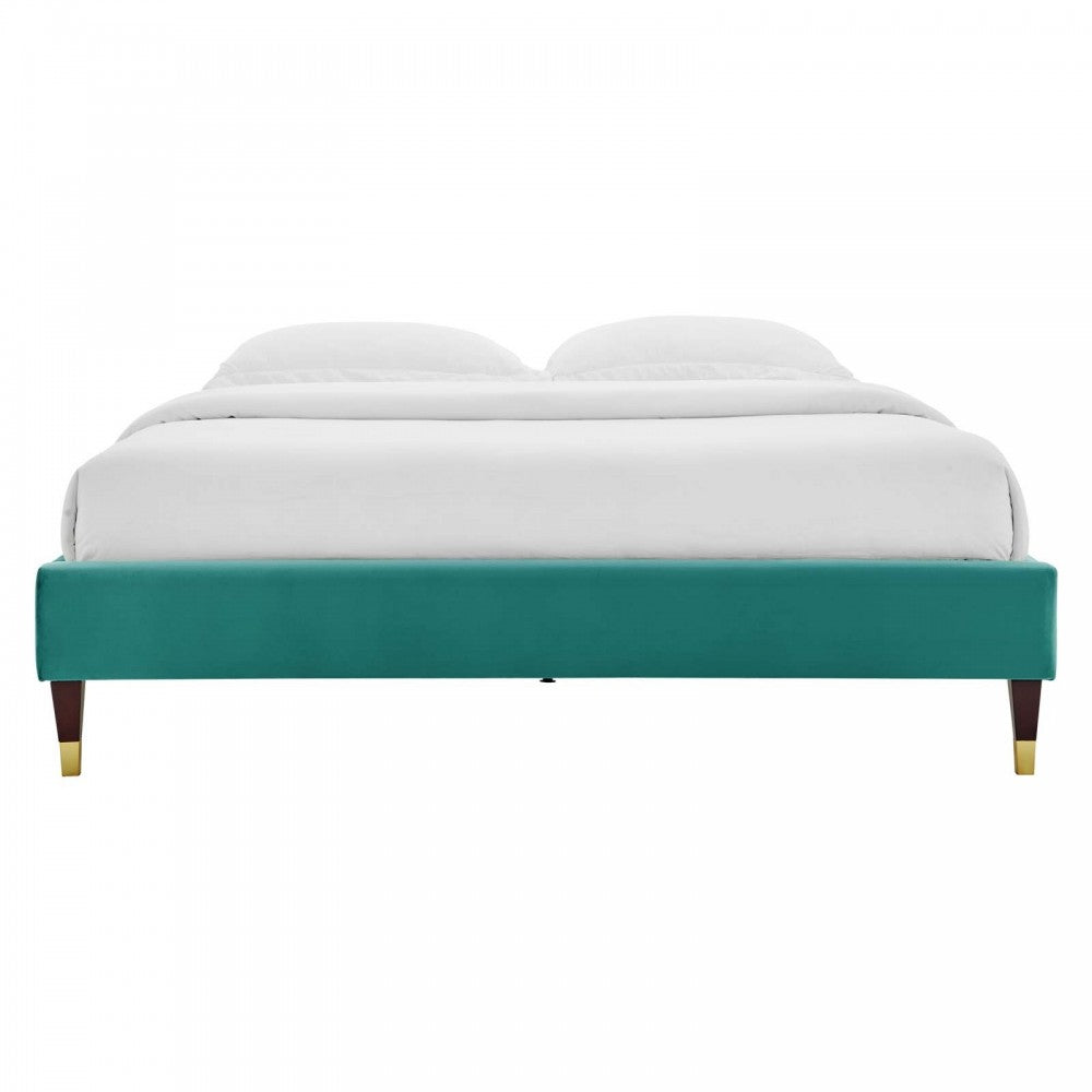 Harlow Queen Performance Velvet Platform Bed Frame, Teal