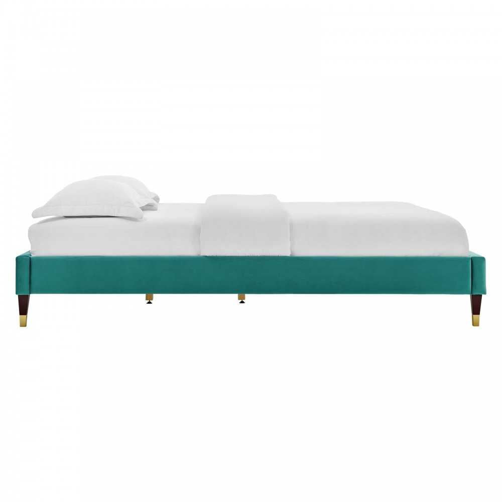 Harlow Queen Performance Velvet Platform Bed Frame, Teal