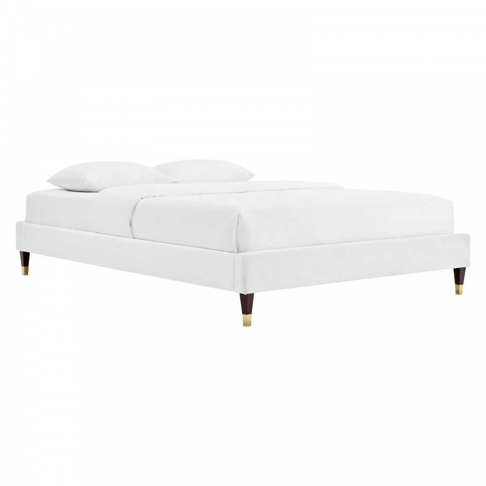 Harlow Queen Performance Velvet Platform Bed Frame, White