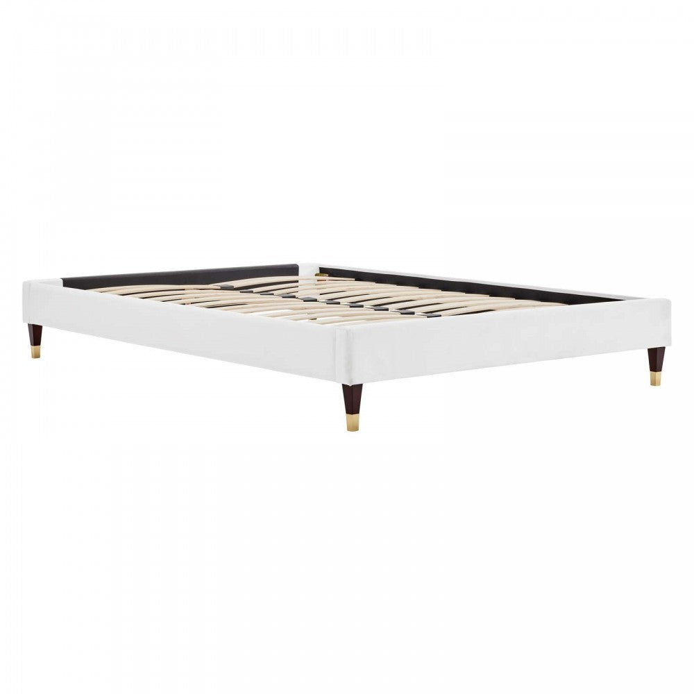 Harlow Queen Performance Velvet Platform Bed Frame, White