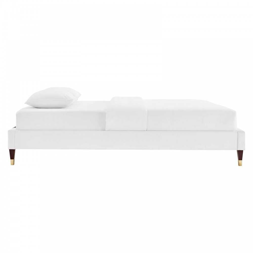 Harlow Queen Performance Velvet Platform Bed Frame, White