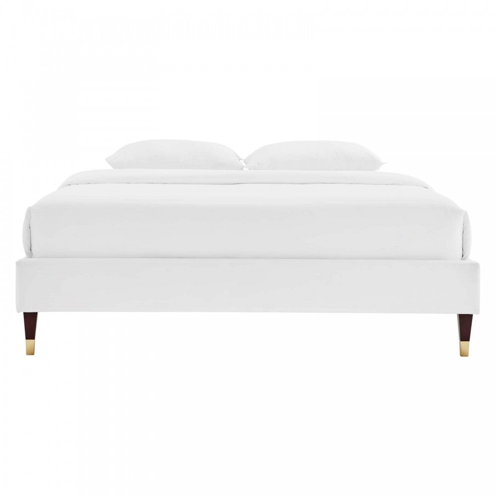 Harlow Queen Performance Velvet Platform Bed Frame, White