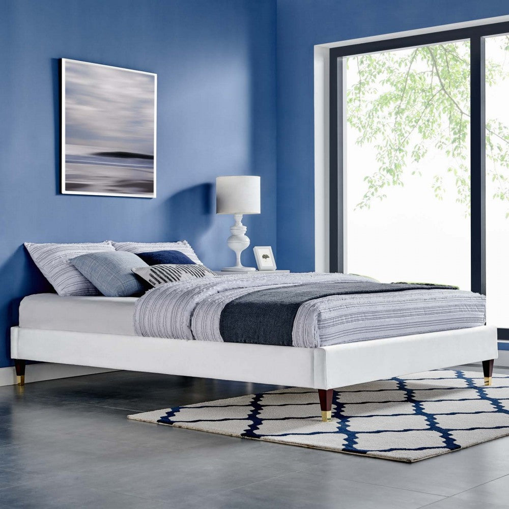 Harlow Queen Performance Velvet Platform Bed Frame, White
