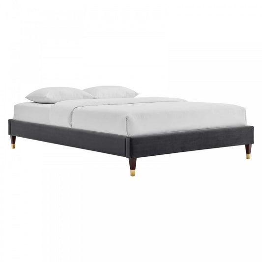 Harlow Queen Performance Velvet Platform Bed Frame, Charcoal