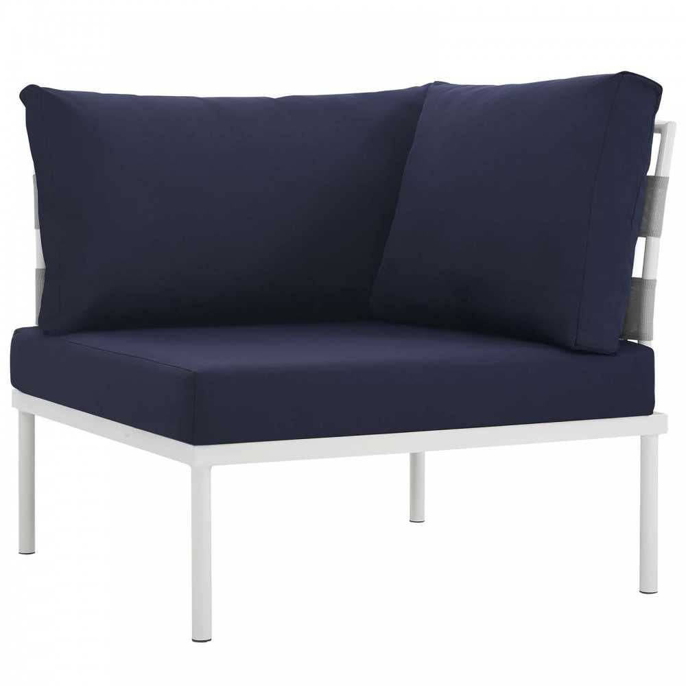 Harmony 10 Piece Outdoor Patio Aluminum Sectional Sofa Set, White Navy