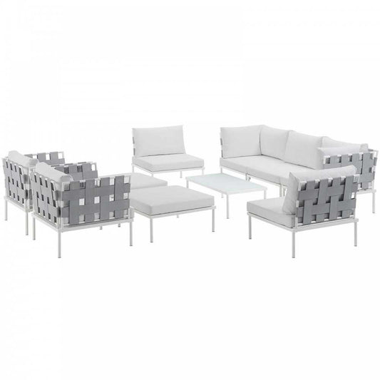 Harmony 10 Piece Outdoor Patio Aluminum Sectional Sofa Set, White White