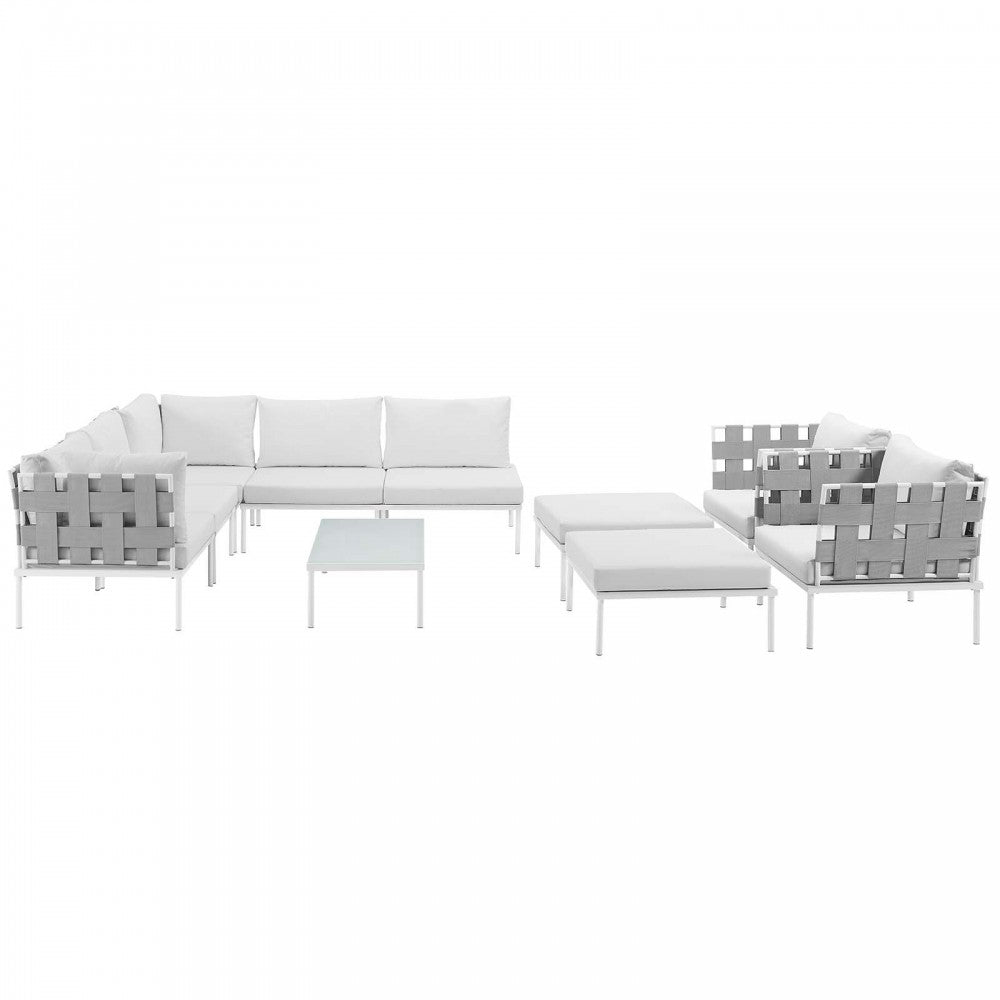 Harmony 10 Piece Outdoor Patio Aluminum Sectional Sofa Set, White White