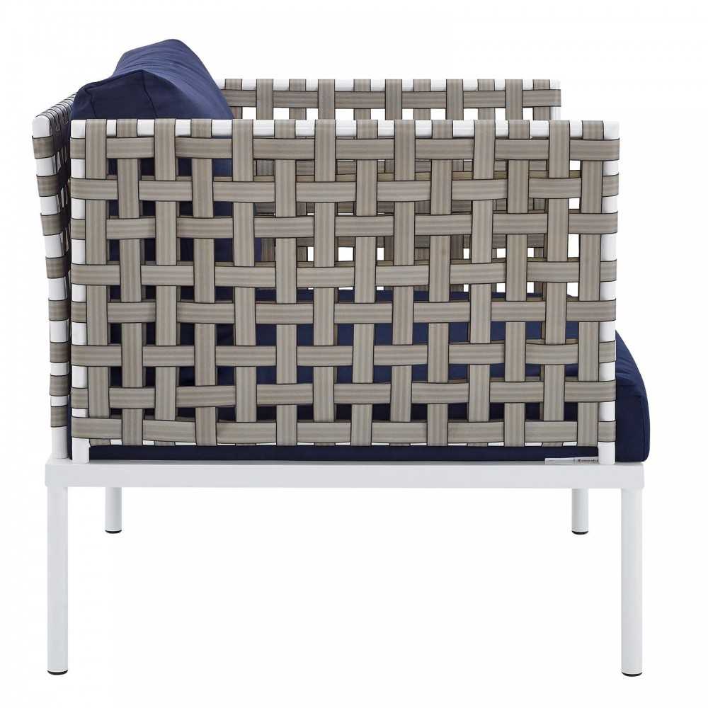 Harmony 10-Piece Sunbrella Basket Weave Outdoor Patio Aluminum Sectional Sofa Set, Tan Navy