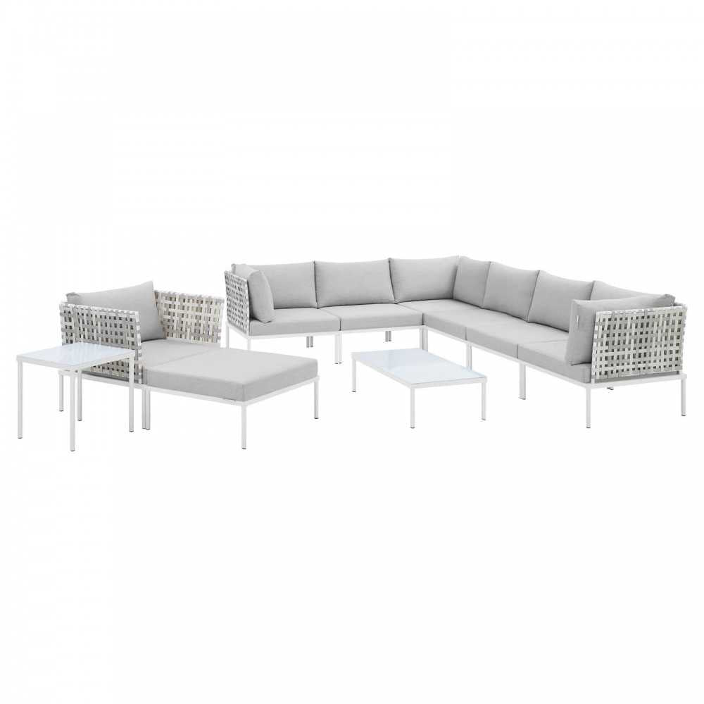 Harmony 10-Piece Sunbrella Basket Weave Outdoor Patio Aluminum Sectional Sofa Set, Taupe Gray