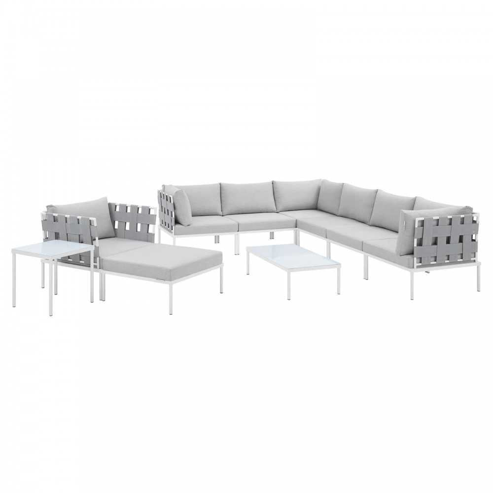 Harmony 10-Piece Sunbrella Outdoor Patio Aluminum Sectional Sofa Set, Gray Gray