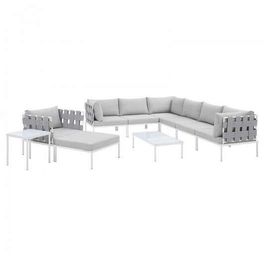 Harmony 10-Piece Sunbrella Outdoor Patio Aluminum Sectional Sofa Set, Gray Gray