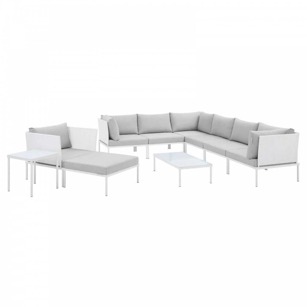 Harmony 10-Piece Sunbrella Outdoor Patio Aluminum Sectional Sofa Set, White Gray