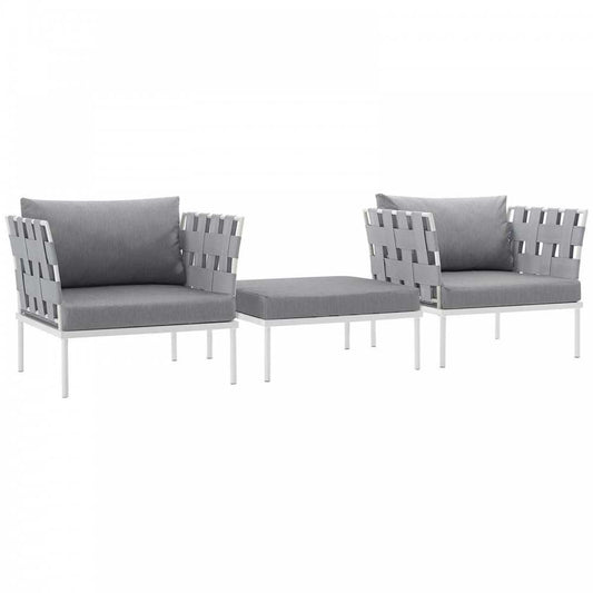 Harmony 3 Piece Outdoor Patio Aluminum Sectional Sofa Set, White Gray