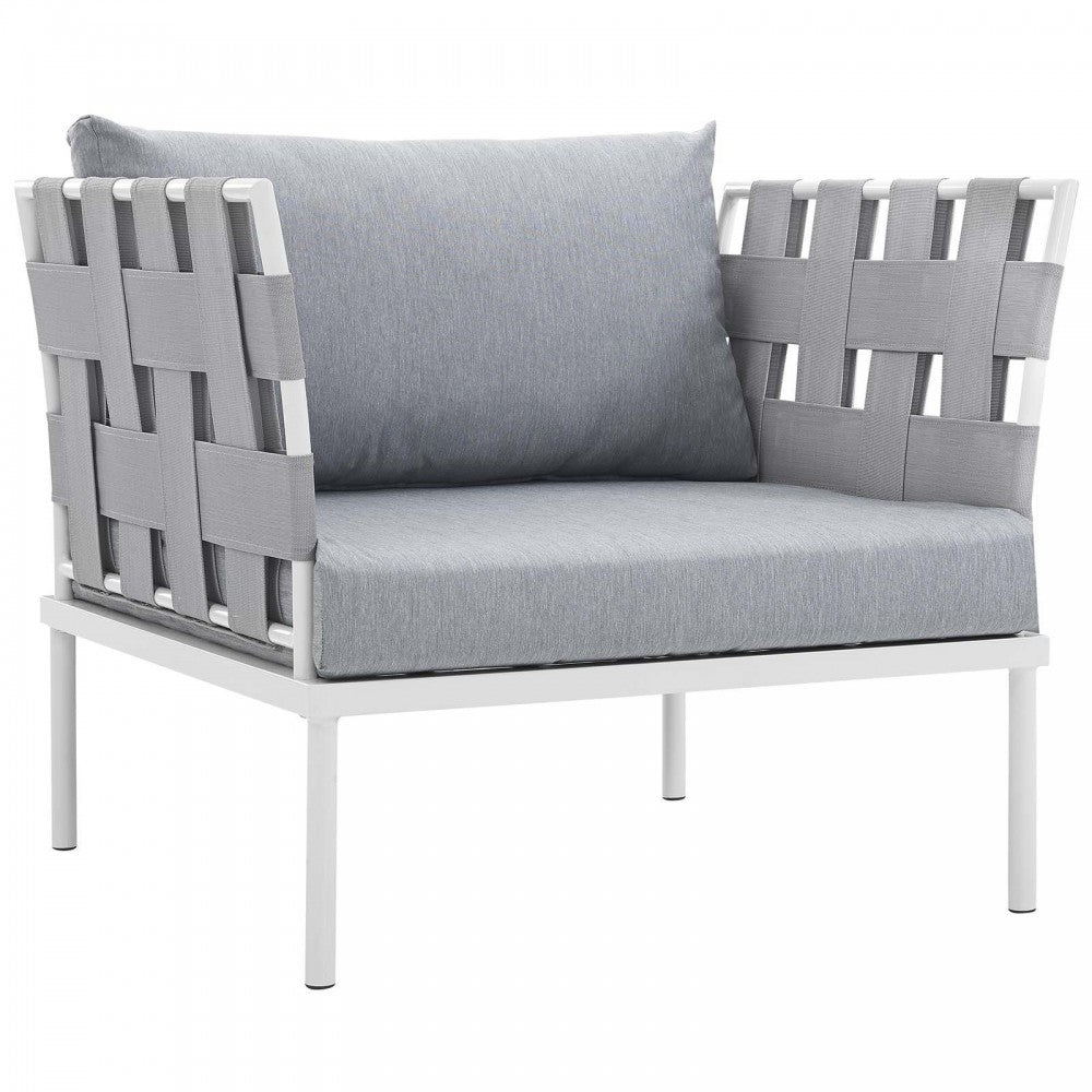 Harmony 3 Piece Outdoor Patio Aluminum Sectional Sofa Set, White Gray