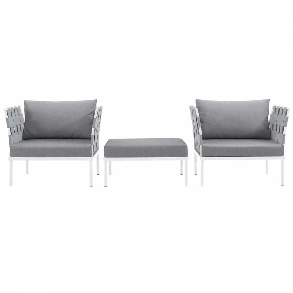 Harmony 3 Piece Outdoor Patio Aluminum Sectional Sofa Set, White Gray
