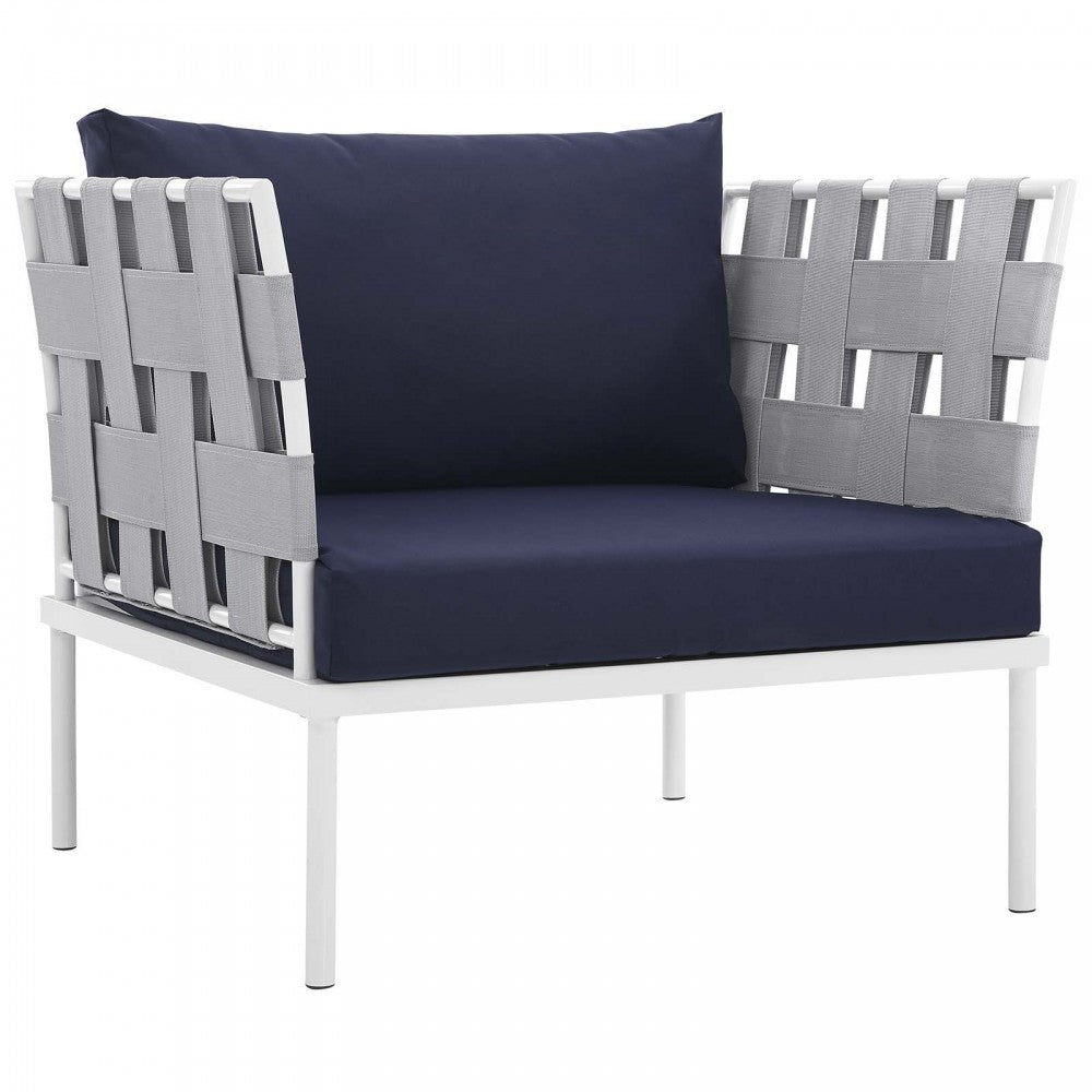 Harmony 3 Piece Outdoor Patio Aluminum Sectional Sofa Set, White Navy