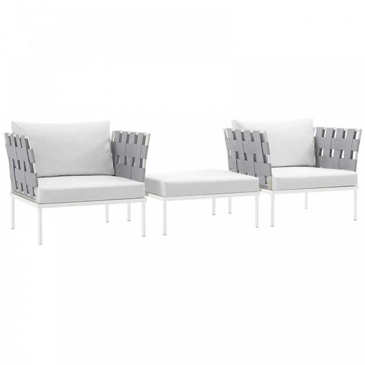 Harmony 3 Piece Outdoor Patio Aluminum Sectional Sofa Set, White White